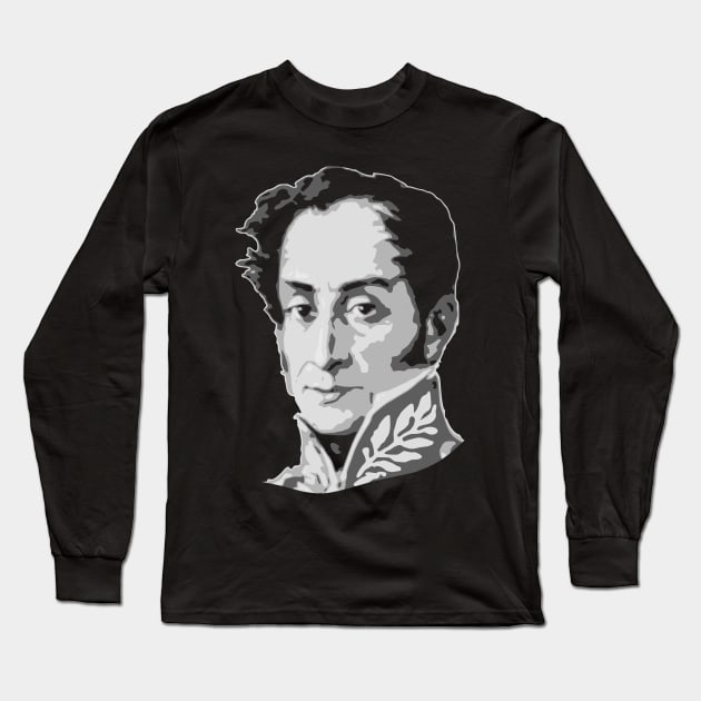 Simon Bolivar Black and White Long Sleeve T-Shirt by Nerd_art